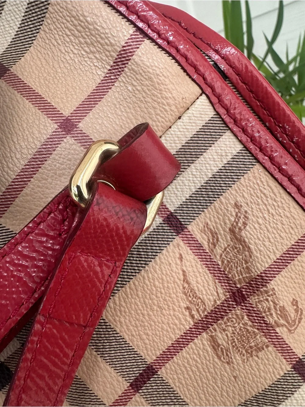 Burberry Red Trim Check Tote Bag